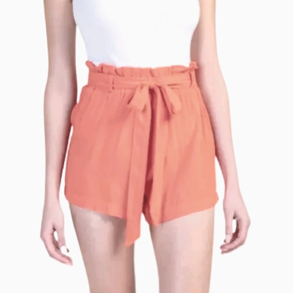 Francesca’s Dizzy Lizzy Paperbag Shorts Neon Coral - Picture 8 of 9